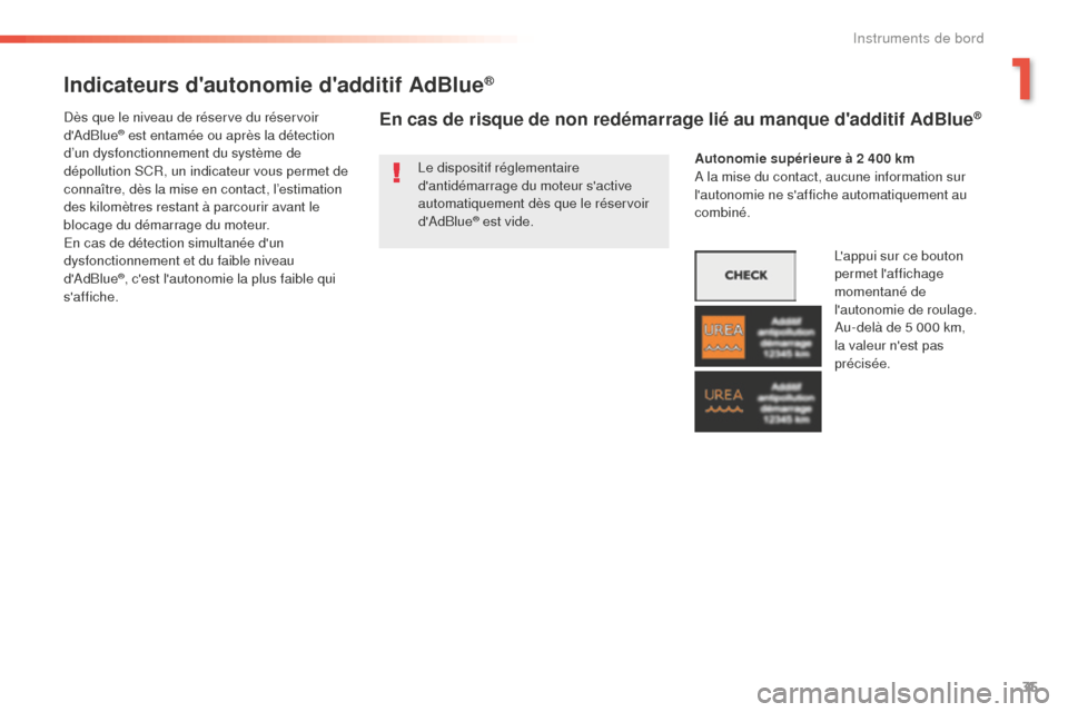Peugeot 508 RXH 2016 Manuel du propriétaire (in French) 35
Indicateurs dautonomie dadditif AdBlue®
Le dispositif réglementaire
dantidémarrage du moteur sactive
automatiquement dès que le réservoir
dAdBlue
® est vide.
Dès que le niveau de ré Peugeot 508 RXH 2016 Manuel du propriétaire (in French) 35
Indicateurs dautonomie dadditif AdBlue®
Le dispositif réglementaire
dantidémarrage du moteur sactive
automatiquement dès que le réservoir
dAdBlue
® est vide.
Dès que le niveau de ré