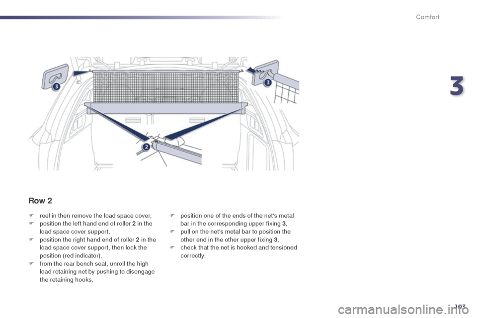 Peugeot 508 RXH 2014 Owners Manual 103
508RXH_en_Chap03_confort_ed01-2014
F reel in then remove the load space cover,
F p osition the left hand end of roller 2 in the
load space cover support,
F
p
osition the right hand end of roll Peugeot 508 RXH 2014 Owners Manual 103
508RXH_en_Chap03_confort_ed01-2014
F reel in then remove the load space cover,
F p osition the left hand end of roller 2 in the
load space cover support,
F
p
osition the right hand end of roll