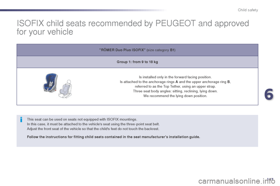 Peugeot 508 RXH 2014 Owners Manual 167
508RXH_en_Chap06_securite-enfants_ed01-2014
ISOFIX child seats recommended by PeugeOt and approved
for your vehicle
this seat can be used on seats not equipped with ISOFIX mountings.
In this cas Peugeot 508 RXH 2014 Owners Manual 167
508RXH_en_Chap06_securite-enfants_ed01-2014
ISOFIX child seats recommended by PeugeOt and approved
for your vehicle
this seat can be used on seats not equipped with ISOFIX mountings.
In this cas