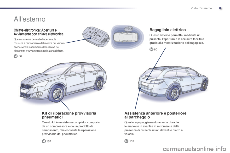 Peugeot 508 RXH 2014  Manuale del proprietario (in Italian) 7
80
187 13 9
66
508RXH_it_Chap00b_vue-ensemble_ed01-2014
Bagagliaio elettrico
Questo sistema permette, mediante un 
pulsante, lapertura o la chiusura facilitate 
grazie alla motorizzazione del bagag