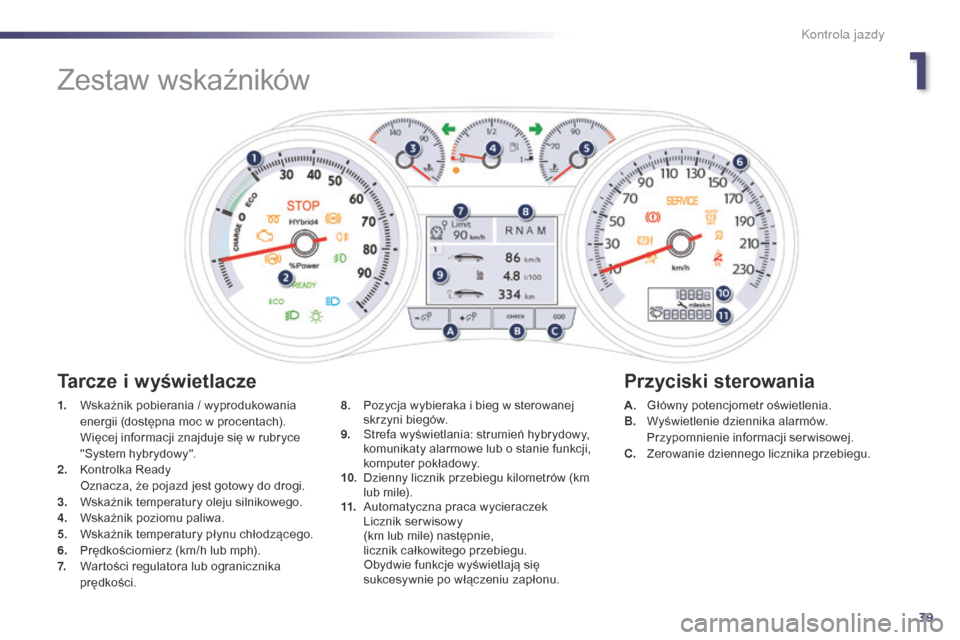 Peugeot 508 RXH 2014 Instrukcja Obsługi (in Polish) 39
508RXH_pl_Chap01_controle-de-marche_ed01-2014
Zestaw wskaźników
1. Wskaźnik pobierania / wyprodukowania energii (dostępna moc w procentach).
W
ięcej informacji znajduje się w rubryce
"Syst Peugeot 508 RXH 2014 Instrukcja Obsługi (in Polish) 39
508RXH_pl_Chap01_controle-de-marche_ed01-2014
Zestaw wskaźników
1. Wskaźnik pobierania / wyprodukowania energii (dostępna moc w procentach).
W
ięcej informacji znajduje się w rubryce
"Syst