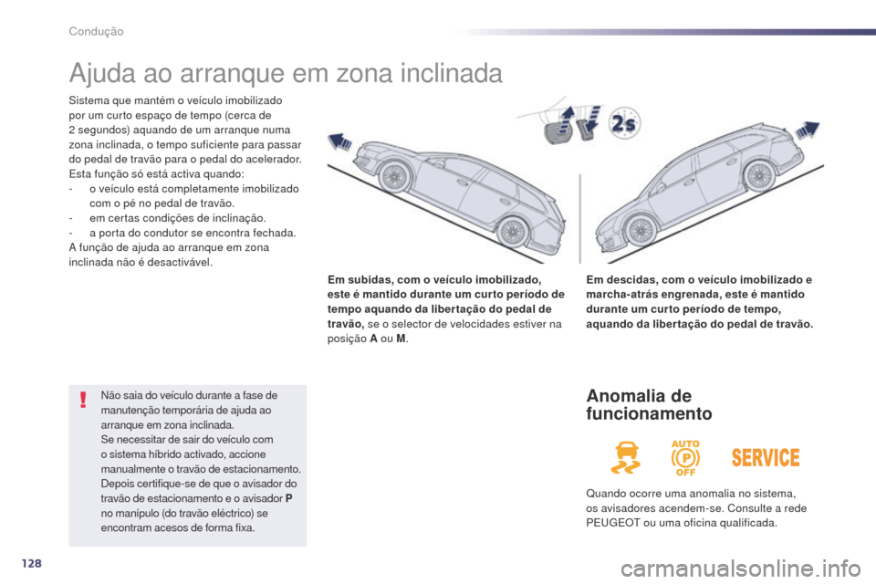 Peugeot 508 RXH 2014 Manual do proprietário (in Portuguese) 128
508rXH_pt_Chap04_conduite_ed01-2014
ajuda ao arranque em zona inclinada
Sistema que mantém o veículo imobilizado
por um curto espaço de tempo (cerca de
2
segundos) aquando de um arranque nu Peugeot 508 RXH 2014 Manual do proprietário (in Portuguese) 128
508rXH_pt_Chap04_conduite_ed01-2014
ajuda ao arranque em zona inclinada
Sistema que mantém o veículo imobilizado
por um curto espaço de tempo (cerca de
2
segundos) aquando de um arranque nu