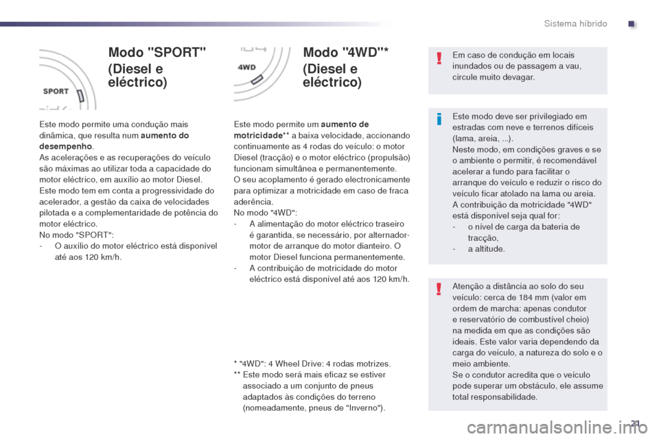 Peugeot 508 RXH 2014 Manual do proprietário (in Portuguese) 21
508rXH_pt_Chap00c_systeme-hybride_ed01-2014
Modo "SPORT"
(Diesel e
eléctrico)
Este modo permite uma condução mais
dinâmica, que resulta num aumento do
desempenho .
as a
celerações e as re Peugeot 508 RXH 2014 Manual do proprietário (in Portuguese) 21
508rXH_pt_Chap00c_systeme-hybride_ed01-2014
Modo "SPORT"
(Diesel e
eléctrico)
Este modo permite uma condução mais
dinâmica, que resulta num aumento do
desempenho .
as a
celerações e as re