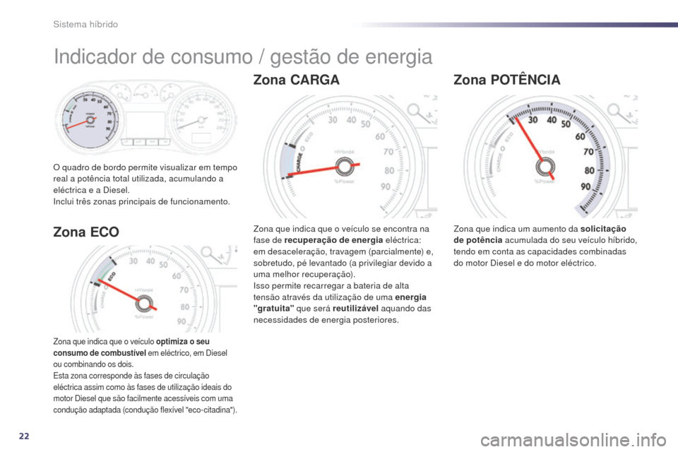 Peugeot 508 RXH 2014 Manual do proprietário (in Portuguese) 22
508rXH_pt_Chap00c_systeme-hybride_ed01-2014
Indicador de consumo / gestão de energia
O quadro de bordo permite visualizar em tempo
real a potência total utilizada, acumulando a
eléctrica e a D Peugeot 508 RXH 2014 Manual do proprietário (in Portuguese) 22
508rXH_pt_Chap00c_systeme-hybride_ed01-2014
Indicador de consumo / gestão de energia
O quadro de bordo permite visualizar em tempo
real a potência total utilizada, acumulando a
eléctrica e a D