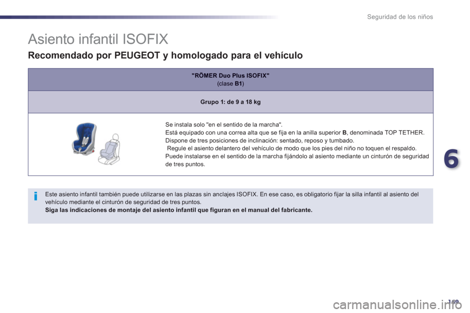 Peugeot 508 RXH 2013 Manual del propietario (in Spanish) 6
169
Seguridad de los niños
Asiento infantil ISOFIX
Este asiento infantil también puede utilizarse en las plazas sin anclajes ISOFIX. En ese caso, es obligatori Peugeot 508 RXH 2013 Manual del propietario (in Spanish) 6
169
Seguridad de los niños
Asiento infantil ISOFIX
Este asiento infantil también puede utilizarse en las plazas sin anclajes ISOFIX. En ese caso, es obligatori