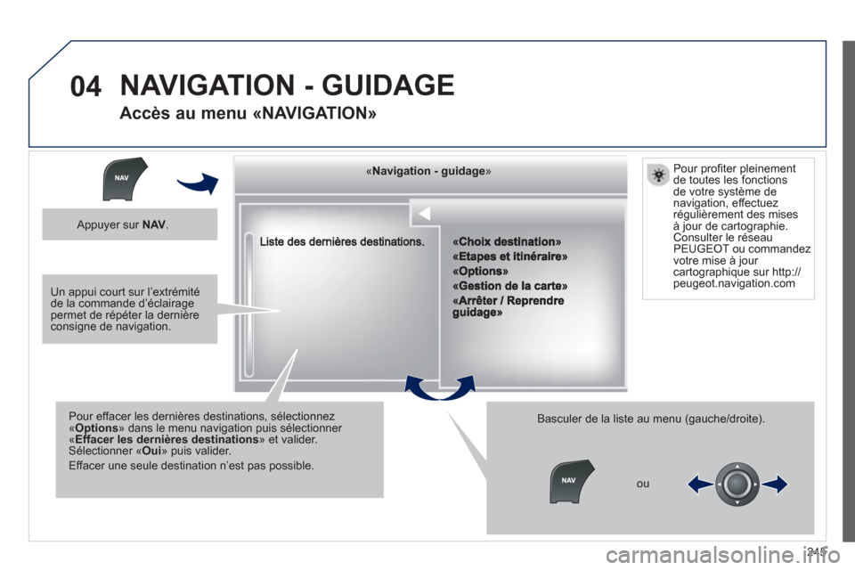Peugeot 508 RXH 2013 Manuel du propriétaire (in French) 245
04
««««««««««««gggggggggggggggNavigation guidageNavigation guidageNavigation guidageNavigation guidageNavigation guidageNavigation - guidageNavigation - guidageNavigation - guidageNav Peugeot 508 RXH 2013 Manuel du propriétaire (in French) 245
04
««««««««««««gggggggggggggggNavigation guidageNavigation guidageNavigation guidageNavigation guidageNavigation guidageNavigation - guidageNavigation - guidageNavigation - guidageNav