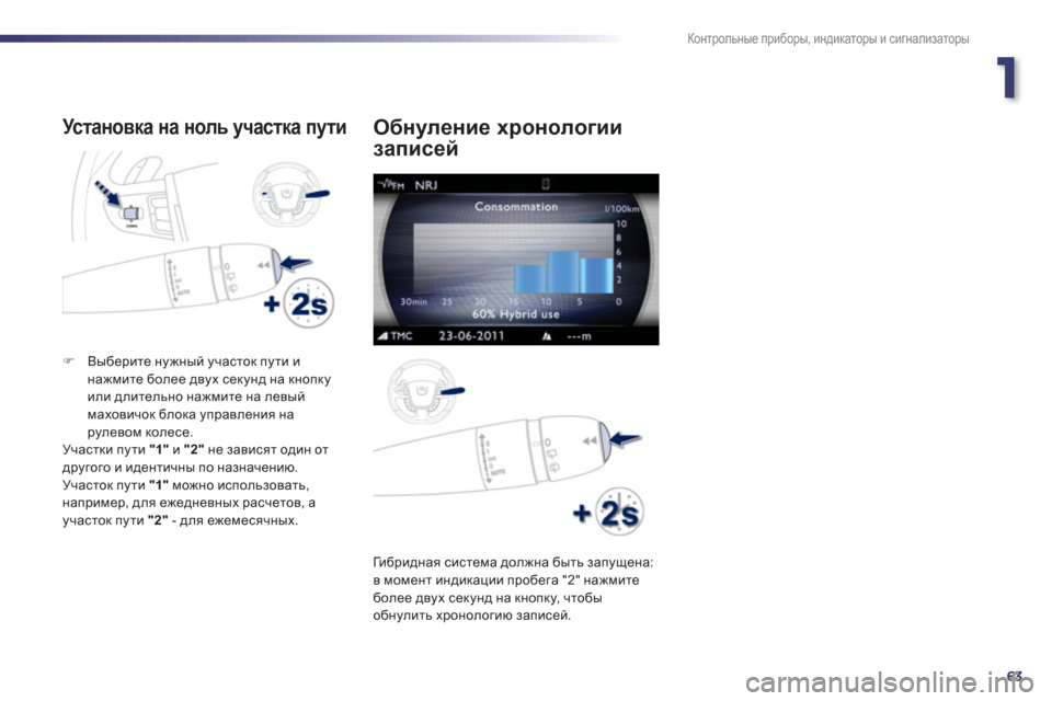 Peugeot 508 RXH 2012  Инструкция по эксплуатации (in Russian) 1
63
Контрольные приборы, индикаторы и сигнализаторы
 
 
Ус т а н о в к а на ноль участка пути 
�)Выберите нужный уч