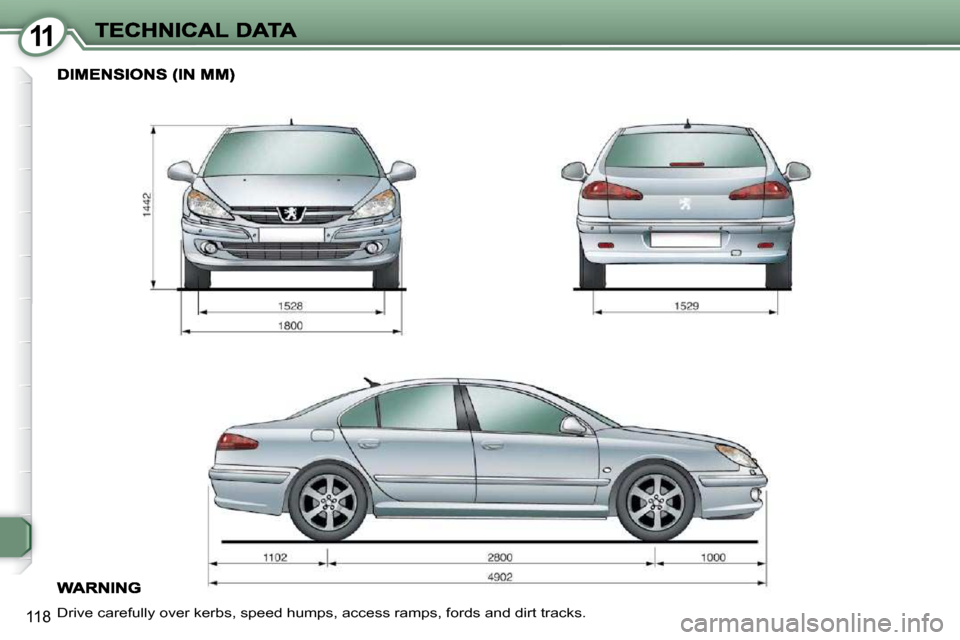 Peugeot 607 Dag 2009  Owners Manual 11
118 Drive carefully over kerbs, speed humps, access ramps, fords and dirt tracks.          