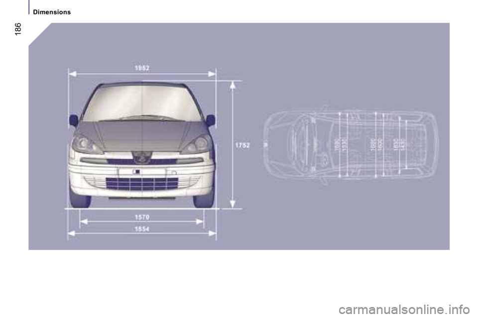 Peugeot 807 Dag 2007.5  Owners Manual �D�i�m�e�n�s�i�o�n�s
�1�8�6  