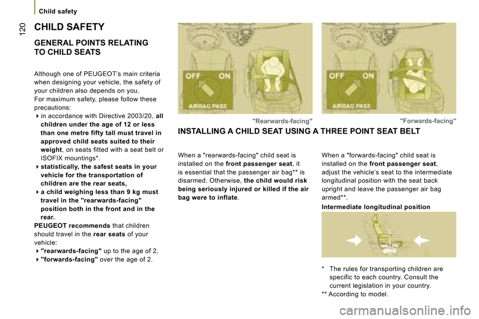 Peugeot 807 Dag 2007  Owners Manual �G�E�N�E�R�A�L� �P�O�I�N�T�S� �R�E�L�A�T�I�N�G� �  
�T�O� �C�H�I�L�D� �S�E�A�T�S 
�A�l�t�h�o�u�g�h� �o�n�e� �o�f� �P�E�U�G�E�O�T�’�s� �m�a�i�n� �c�r�i�t�e�r�i�a�  
�w�h�e�n� �d�e�s�i�g�n�i�n�g� �y�o