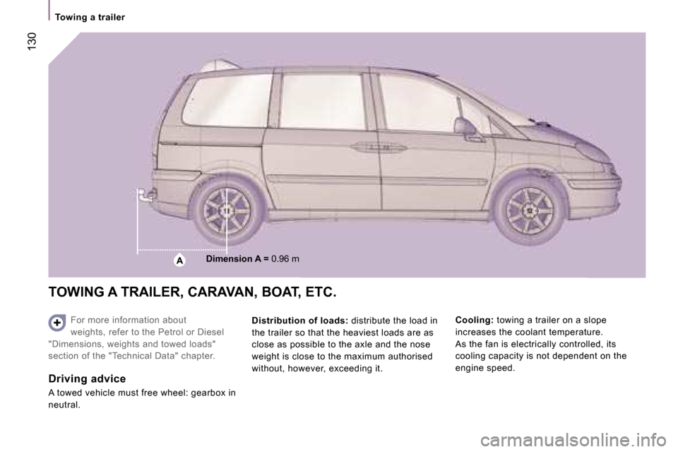 Peugeot 807 Dag 2007  Owners Manual �A
�T�o�w�i�n�g� �a� �t�r�a�i�l�e�r
�1�3�0
�T�O�W�I�N�G � �A � �T�R�A�I�L�E�R�,� �C�A�R �A�V�A�N�,� �B�O �A�T�,� �E�T�C�.
�F�o�r� �m�o�r�e� �i�n�f�o�r�m�a�t�i�o�n� �a�b�o�u�t�  
�w�e�i�g�h�t�s�,� �r�e