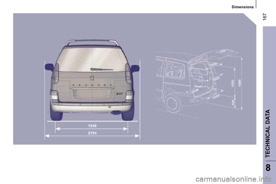 Peugeot 807 Dag 2007  Owners Manual �T�E�C�H�N�I�C�A�L� �D�A�T�A
�8
�1�6�7
�D�i�m�e�n�s�i�o�n�s  