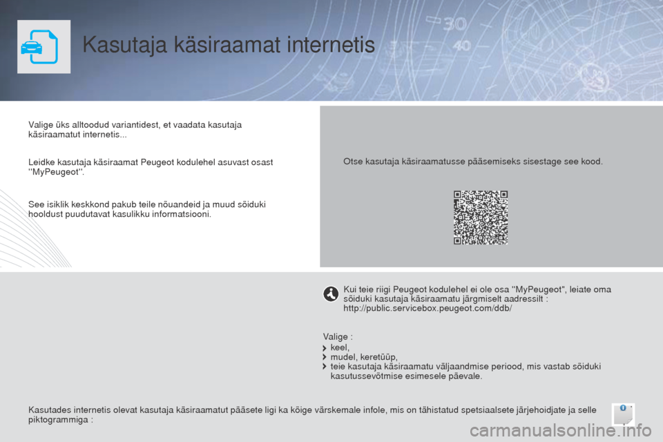 Peugeot Bipper 2015 Omaniku käsiraamat (in Estonian) Kasutaja käsiraamat internetis
Valige üks alltoodud variantidest, et vaadata kasutaja
käsiraamatut internetis...
Kasutades internetis olevat kasutaja käsiraamatut pääsete ligi ka kõige värske Peugeot Bipper 2015 Omaniku käsiraamat (in Estonian) Kasutaja käsiraamat internetis
Valige üks alltoodud variantidest, et vaadata kasutaja
käsiraamatut internetis...
Kasutades internetis olevat kasutaja käsiraamatut pääsete ligi ka kõige värske