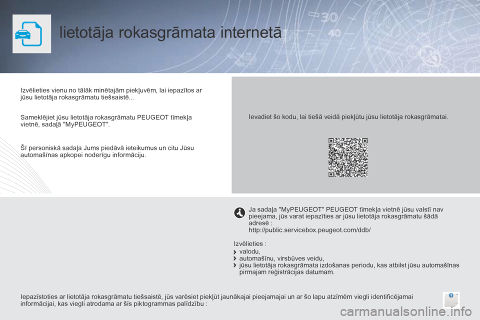 Peugeot Bipper 2015 Īpašnieka rokasgrāmata (in Latvian) lietotāja rokasgrāmata internetā
Izvēlieties vienu no tālāk minētajām piekļuvēm, lai iepazītos ar
jūsu lietotāja rokasgrāmatu tiešsaistē...
Iepazīstoties ar lietotāja rokasgrāmatu Peugeot Bipper 2015 Īpašnieka rokasgrāmata (in Latvian) lietotāja rokasgrāmata internetā
Izvēlieties vienu no tālāk minētajām piekļuvēm, lai iepazītos ar
jūsu lietotāja rokasgrāmatu tiešsaistē...
Iepazīstoties ar lietotāja rokasgrāmatu