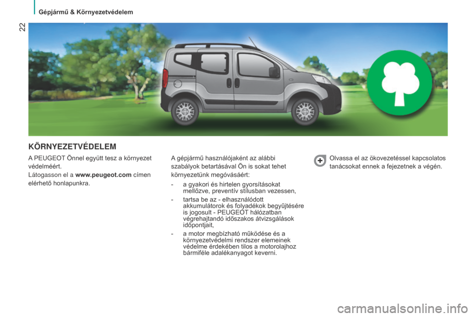 Peugeot Bipper 2015 Kezelési útmutató (in Hungarian) 22
Bipper_hu_Chap02_eco-conduite_ed02-2014
KÖRNYEZETVÉDELEM
A PEUGEOT Önnel együtt tesz a környezet
védelméért.
l
átogasson el a www.peugeot.com címen
elérhető honlapunkra. A gépjárm Peugeot Bipper 2015 Kezelési útmutató (in Hungarian) 22
Bipper_hu_Chap02_eco-conduite_ed02-2014
KÖRNYEZETVÉDELEM
A PEUGEOT Önnel együtt tesz a környezet
védelméért.
l
átogasson el a www.peugeot.com címen
elérhető honlapunkra. A gépjárm