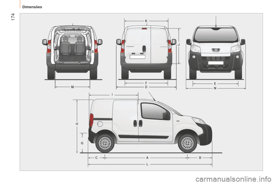 Peugeot Bipper 2015  Manual do proprietário (in Portuguese)  174
Bipper_pt_Chap10_caracteristique_ed02-2014 
Dimensões  