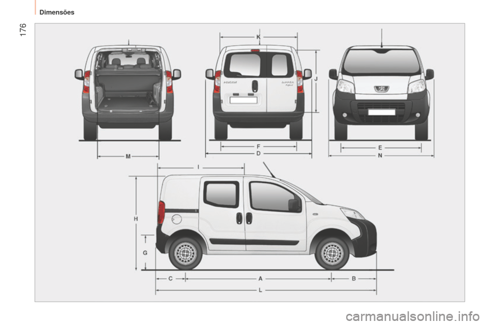 Peugeot Bipper 2015  Manual do proprietário (in Portuguese)  176
Bipper_pt_Chap10_caracteristique_ed02-2014 
Dimensões  