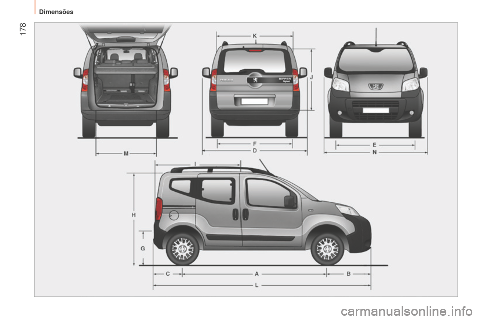 Peugeot Bipper 2015  Manual do proprietário (in Portuguese)  178
Bipper_pt_Chap10_caracteristique_ed02-2014 
Dimensões  