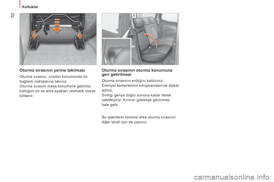 Peugeot Bipper 2015 Kullanım Kılavuzu (in Turkish) 70
Bipper_tr_Chap04_ergonomie_ed02-2014
Oturma sırasının yerine takılması
Oturma sırasını, cüzdan konumunda ön
bağlantı noktalarına takınız.
Oturma sırasını masa konumuna getiriniz Peugeot Bipper 2015 Kullanım Kılavuzu (in Turkish) 70
Bipper_tr_Chap04_ergonomie_ed02-2014
Oturma sırasının yerine takılması
Oturma sırasını, cüzdan konumunda ön
bağlantı noktalarına takınız.
Oturma sırasını masa konumuna getiriniz