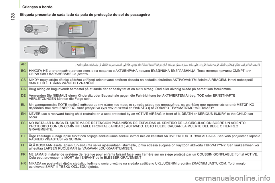 Peugeot Bipper 2014  Manual do proprietário (in Portuguese) AR
BGНИКОГА НЕ инсталирайте детско столче на седалка с АКТИВИРАНА предна ВЪЗДУШНА ВЪЗГЛАВНИЦА. То в а можеда пр