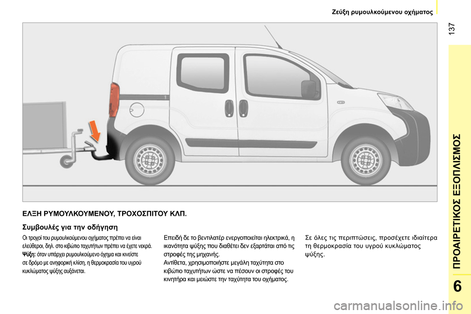 Peugeot Bipper 2014 Εγχειρίδιο χρήσης (in Greek) 137
6
ΠΡΟΑΙΡΕΤΙΚΟΣ ΕΞΟΠΛΙΣΜΟΣ
Ζεύξη ρυμουλκούμενου οχήματος
ΕΛΞΗ ΡΥΜΟΥΛΚΟΥΜΕΝΟΥ, ΤΡΟΧΟΣΠΙΤΟΥ ΚΛΠ.
Σ Peugeot Bipper 2014 Εγχειρίδιο χρήσης (in Greek) 137
6
ΠΡΟΑΙΡΕΤΙΚΟΣ ΕΞΟΠΛΙΣΜΟΣ
Ζεύξη ρυμουλκούμενου οχήματος
ΕΛΞΗ ΡΥΜΟΥΛΚΟΥΜΕΝΟΥ, ΤΡΟΧΟΣΠΙΤΟΥ ΚΛΠ.
Σ