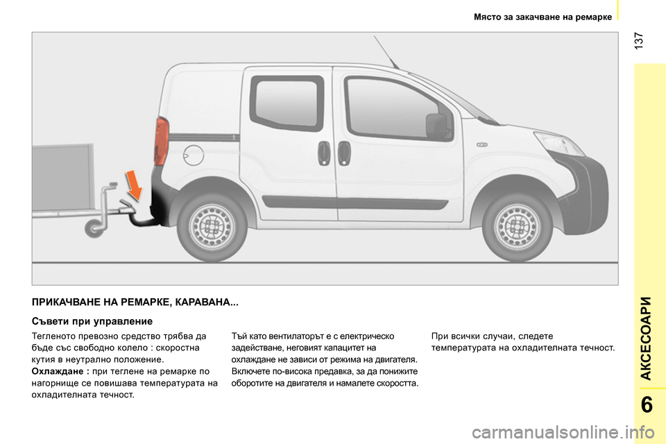 Peugeot Bipper 2014 Ръководство за експлоатация (in Bulgarian) 137
6
АКСЕСОАРИ
Място за закачване на ремарке
ПРИКАЧВАНЕ НА РЕМАРКЕ, КАРАВАНА...
Съвети при управлени Peugeot Bipper 2014 Ръководство за експлоатация (in Bulgarian) 137
6
АКСЕСОАРИ
Място за закачване на ремарке
ПРИКАЧВАНЕ НА РЕМАРКЕ, КАРАВАНА...
Съвети при управлени