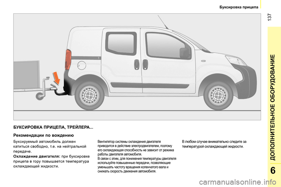 Peugeot Bipper 2014 Инструкция по эксплуатации (in Russian) 137
6
ДОПОЛНИТЕЛЬНОЕ ОБОРУДОВАНИЕ
Буксировка прицепа
БУКСИРОВКА ПРИЦЕПА, ТРЕЙЛЕРА...
Рекомендации п Peugeot Bipper 2014 Инструкция по эксплуатации (in Russian) 137
6
ДОПОЛНИТЕЛЬНОЕ ОБОРУДОВАНИЕ
Буксировка прицепа
БУКСИРОВКА ПРИЦЕПА, ТРЕЙЛЕРА...
Рекомендации п