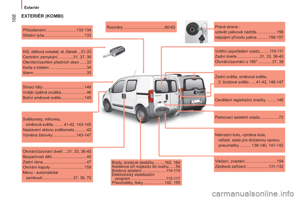 Peugeot Bipper 2011 Návod k obsluze (in Czech) 168
Exteriér
EXTERIÉR (KOMBI)
Brzdy, brzdové destičky ......... 162, 164
Asistence při rozjezdu do svahu ...... 54
Brzdový asistent ..................... 114-115
El Peugeot Bipper 2011 Návod k obsluze (in Czech) 168
Exteriér
EXTERIÉR (KOMBI)
Brzdy, brzdové destičky ......... 162, 164
Asistence při rozjezdu do svahu ...... 54
Brzdový asistent ..................... 114-115
El