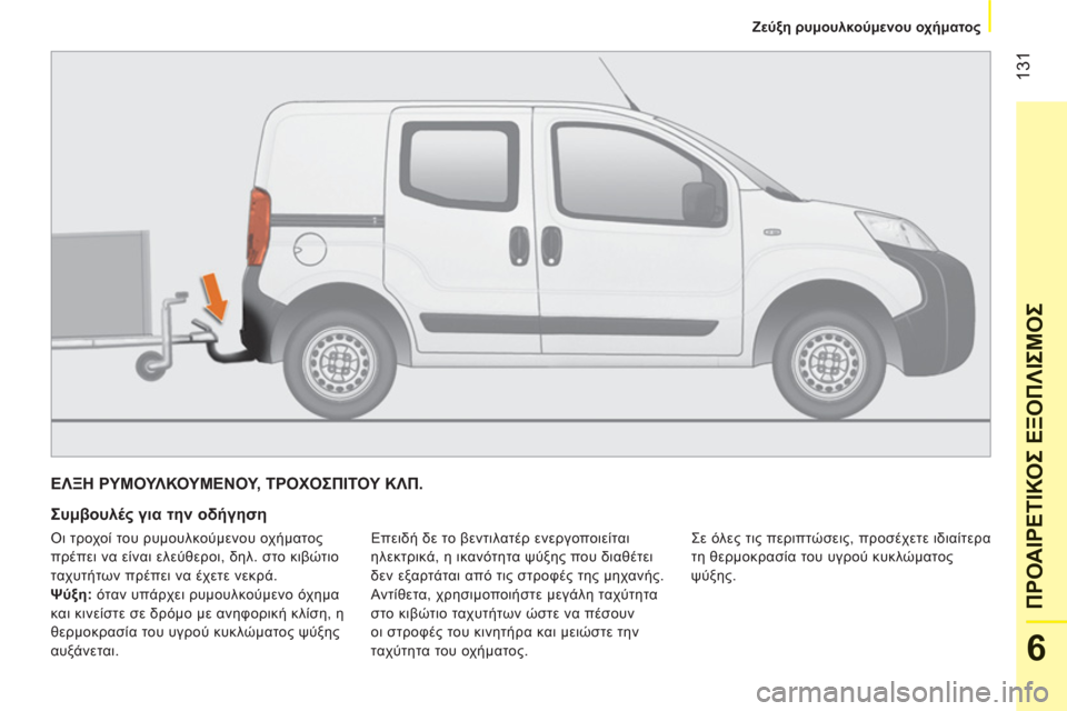 Peugeot Bipper 2011 Εγχειρίδιο χρήσης (in Greek) 131
6
ΠΡΟΑΙΡΕΤΙΚΟΣ ΕΞΟΠΛΙΣΜΟΣ
Ζεύξη ρυμουλκούμενου οχήματος
ΕΛΞΗ ΡΥΜΟΥΛΚΟΥΜΕΝΟΥ, ΤΡΟΧΟΣΠΙΤΟΥ ΚΛΠ.
Συμβουλέ Peugeot Bipper 2011 Εγχειρίδιο χρήσης (in Greek) 131
6
ΠΡΟΑΙΡΕΤΙΚΟΣ ΕΞΟΠΛΙΣΜΟΣ
Ζεύξη ρυμουλκούμενου οχήματος
ΕΛΞΗ ΡΥΜΟΥΛΚΟΥΜΕΝΟΥ, ΤΡΟΧΟΣΠΙΤΟΥ ΚΛΠ.
Συμβουλέ