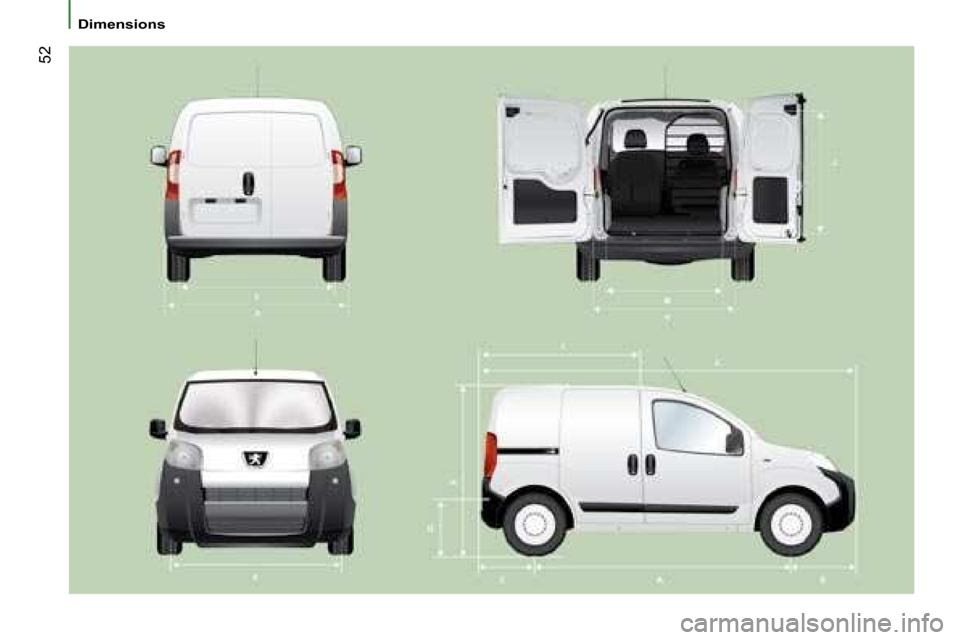 Peugeot Bipper 2008.5  Owners Manual 52
   Dimensions     