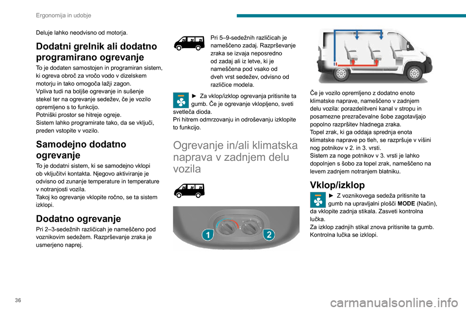 Peugeot Boxer 2020 Priročnik za lastnika (in Slovenian) 36
Ergonomija in udobje
Deluje lahko neodvisno od motorja.
Dodatni grelnik ali dodatno
programirano ogrevanje
To je dodaten samostojen in programiran sistem,
ki ogreva obroč za vročo vodo v dizels Peugeot Boxer 2020 Priročnik za lastnika (in Slovenian) 36
Ergonomija in udobje
Deluje lahko neodvisno od motorja.
Dodatni grelnik ali dodatno
programirano ogrevanje
To je dodaten samostojen in programiran sistem,
ki ogreva obroč za vročo vodo v dizels