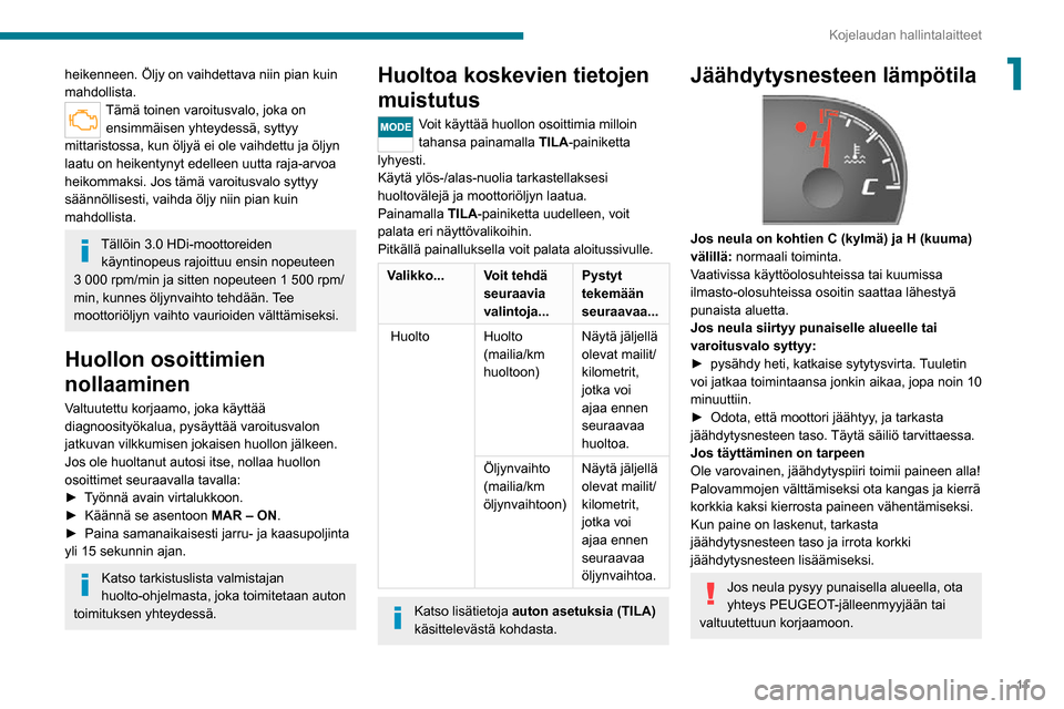 Peugeot Boxer 2020 Omistajan käsikirja (in Finnish) 11
Kojelaudan hallintalaitteet
1heikenneen. Öljy on vaihdettava niin pian kuin
mahdollista.
Tämä toinen varoitusvalo, joka on ensimmäisen yhteydessä, syttyy
mittaristossa, kun öljyä ei ole va Peugeot Boxer 2020 Omistajan käsikirja (in Finnish) 11
Kojelaudan hallintalaitteet
1heikenneen. Öljy on vaihdettava niin pian kuin
mahdollista.
Tämä toinen varoitusvalo, joka on ensimmäisen yhteydessä, syttyy
mittaristossa, kun öljyä ei ole va