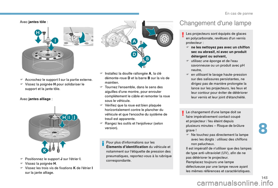 Peugeot Boxer 2018 Manuel du propriétaire (in French) 143
Avec jantes tôle :
Avec jantes alliage
: Pour plus dinformations sur les
Élements didentification du véhicule et
notamment sur létiquette de pression des
pneumatiques, reportez-vous à Peugeot Boxer 2018 Manuel du propriétaire (in French) 143
Avec jantes tôle :
Avec jantes alliage
: Pour plus dinformations sur les
Élements didentification du véhicule et
notamment sur létiquette de pression des
pneumatiques, reportez-vous Ã
