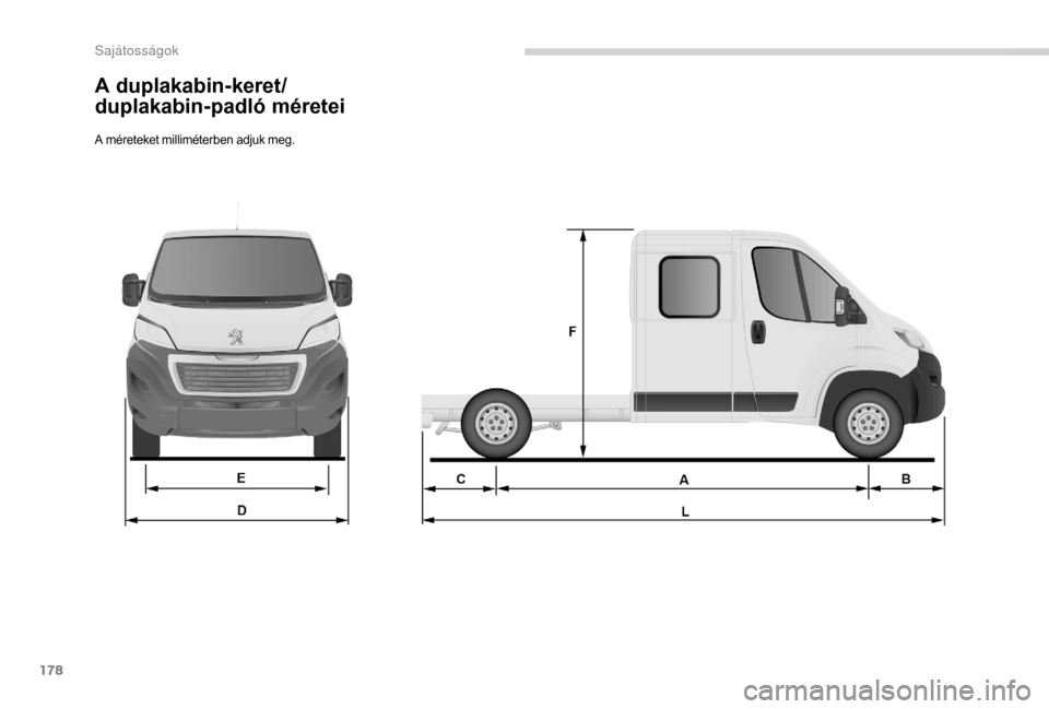 Peugeot Boxer 2018  Kezelési útmutató (in Hungarian) 178
A duplakabin-keret/
duplakabin-padló méretei
A méreteket milliméterben adjuk meg. 
Sa  