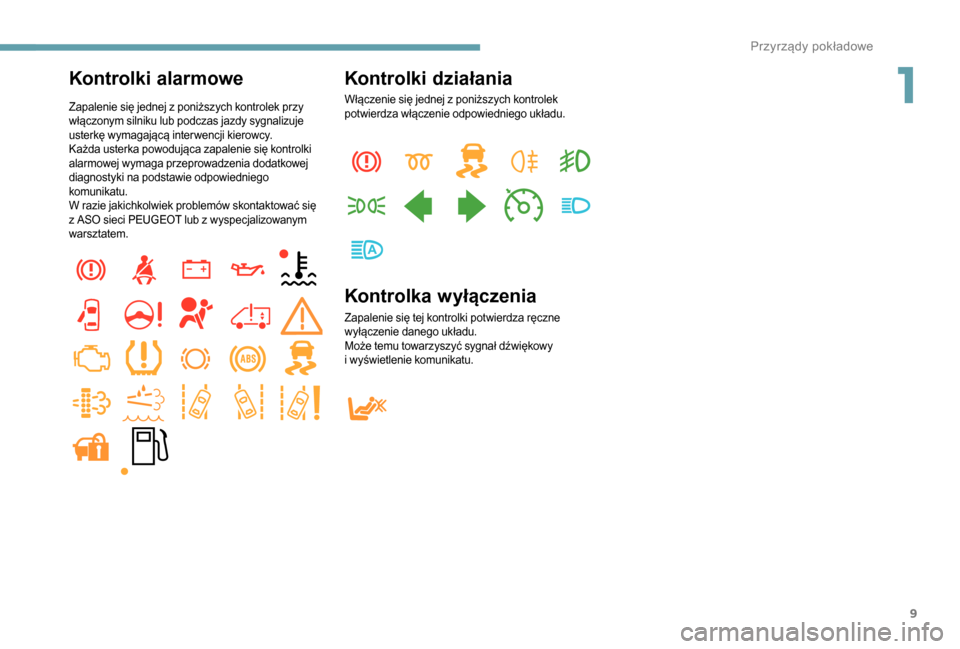 Peugeot Boxer 2018  Instrukcja Obsługi (in Polish) 9
Kontrolki alarmowe
Zapalenie się jednej z poniższych kontrolek przy 
w łączonym silniku lub podczas jazdy sygnalizuje 
usterkę wymagającą interwencji kierowcy.
Każda usterka powodująca zapa