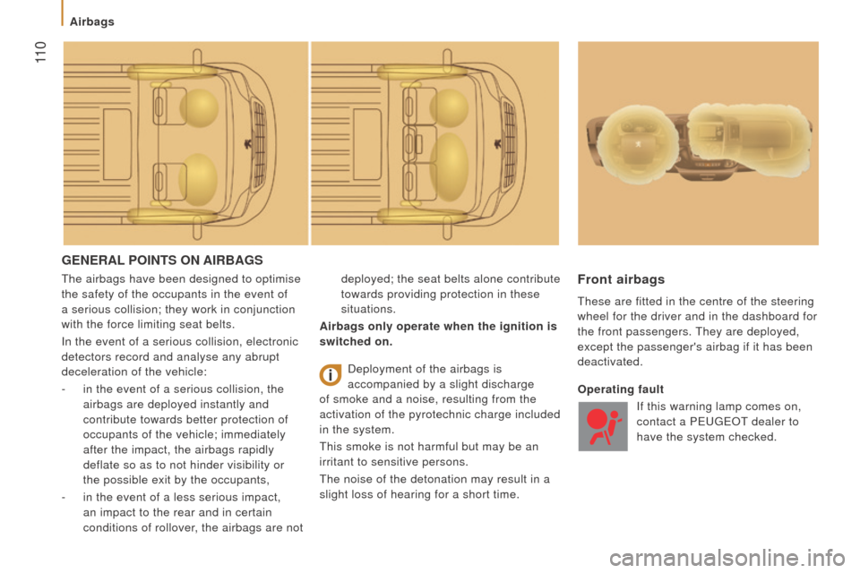 Peugeot Boxer 2016  Owners Manual  11 0
boxer_en_Chap05_Securite_ed01-2015
GEnErAL P o I nt S  on AI r BAGS
the airbags have been designed to optimise 
the safety of the occupants in the event of  
a serious collision; they work in co