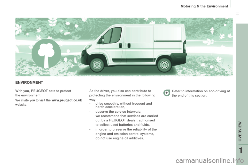 Peugeot Boxer 2016 - RHD (UK, Australia) User Guide 11
EnVIronMEnt
With you, PeugeOt acts to protect
the
environment.
We invite you to visit the www.peugeot.co.uk
website.
As the driver, you also can contribute to
protecting the environment in th Peugeot Boxer 2016 - RHD (UK, Australia) User Guide 11
EnVIronMEnt
With you, PeugeOt acts to protect
the
environment.
We invite you to visit the www.peugeot.co.uk
website.
As the driver, you also can contribute to
protecting the environment in th