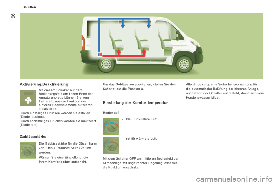 Peugeot Boxer 2016  Betriebsanleitung (in German)  66
boxer_de_Chap03_Ergo-et-confort_ed01-2015
Aktivierung/Deaktivierung
Mit diesem Schalter auf dem 
Bedienungsfeld am linken Ende des 
Armaturenbretts können Sie vom 
Fahrersitz aus die Funktion der