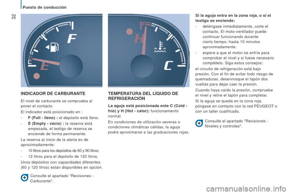 Peugeot Boxer 2016 Manual del propietario (in Spanish) 32
boxer_es_Chap02_Pret-a-Partir_ed01-2015
INDICADor De CArburANTe
El nivel de carburante se comprueba al
poner el contacto.
El indicador está posicionado en :
-
F (Full - lleno) :
el depósito Peugeot Boxer 2016 Manual del propietario (in Spanish) 32
boxer_es_Chap02_Pret-a-Partir_ed01-2015
INDICADor De CArburANTe
El nivel de carburante se comprueba al
poner el contacto.
El indicador está posicionado en :
-
F (Full - lleno) :
el depósito