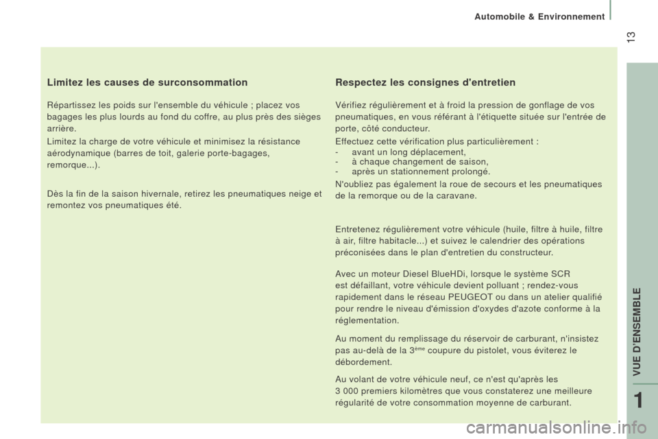Peugeot Boxer 2016  Manuel du propriétaire (in French)  13
limitez les causes de surconsommation
Répartissez les poids sur lensemble du véhicule ; placez vos 
bagages les plus lourds au fond du coffre, au plus près des sièges 
arrière.
Limitez la ch