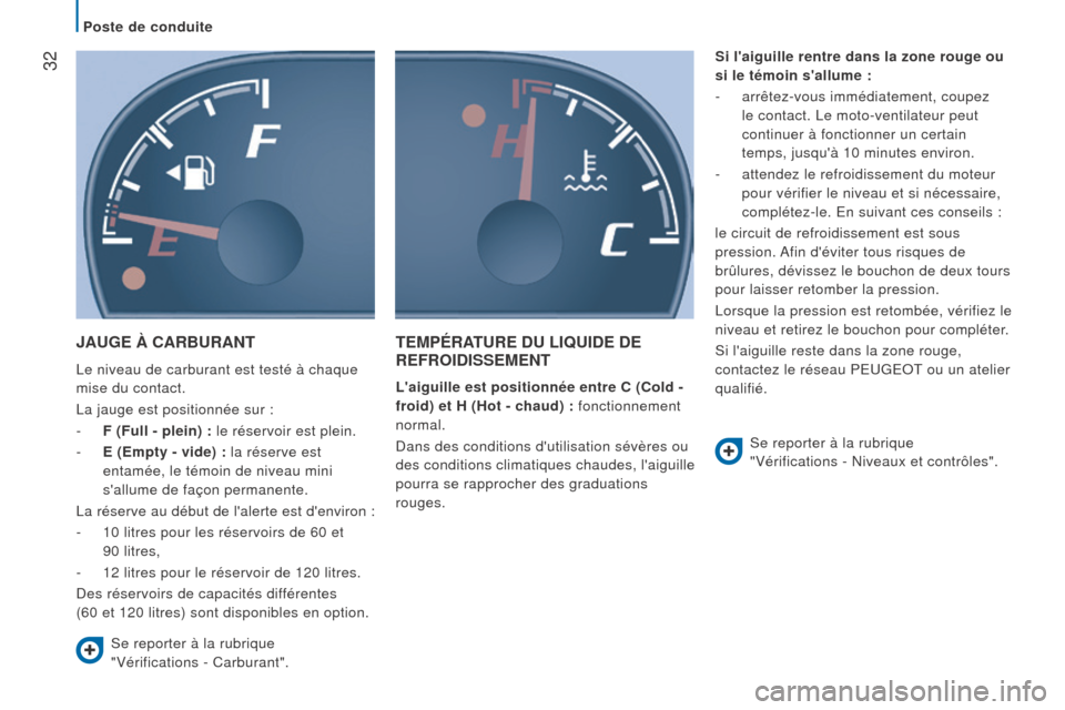 Peugeot Boxer 2016 Manuel du propriétaire (in French) 32
JauGe à CarburaNT
Le niveau de carburant est testé à chaque
mise du contact.
La jauge est positionnée sur :
-
F (Full - plein) :
le réservoir est plein.
-
e
( e mpty - vide) : la rése Peugeot Boxer 2016 Manuel du propriétaire (in French) 32
JauGe à CarburaNT
Le niveau de carburant est testé à chaque
mise du contact.
La jauge est positionnée sur :
-
F (Full - plein) :
le réservoir est plein.
-
e
( e mpty - vide) : la rése