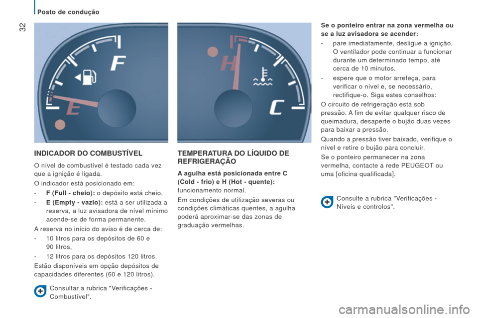Peugeot Boxer 2016 Manual do proprietário (in Portuguese) 32
boxer_pt_Chap02_Pret-a-Partir_ed01-2015
INDICADor Do CombuSTÍVel
O nível de combustível é testado cada vez
que a ignição é ligada.
O indicador está posicionado em:
-
F (Full - cheio):
Peugeot Boxer 2016 Manual do proprietário (in Portuguese) 32
boxer_pt_Chap02_Pret-a-Partir_ed01-2015
INDICADor Do CombuSTÍVel
O nível de combustível é testado cada vez
que a ignição é ligada.
O indicador está posicionado em:
-
F (Full - cheio):