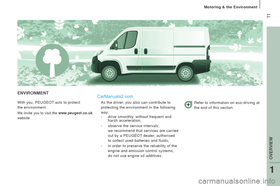 Peugeot Boxer 2015.5 - RHD (UK, Australia) User Guide 11
EnVIronMEnt
With you, PeugeOt acts to protect
the
environment.
We invite you to visit the www.peugeot.co.uk
website.
As the driver, you also can contribute to
protecting the environment in th Peugeot Boxer 2015.5 - RHD (UK, Australia) User Guide 11
EnVIronMEnt
With you, PeugeOt acts to protect
the
environment.
We invite you to visit the www.peugeot.co.uk
website.
As the driver, you also can contribute to
protecting the environment in th