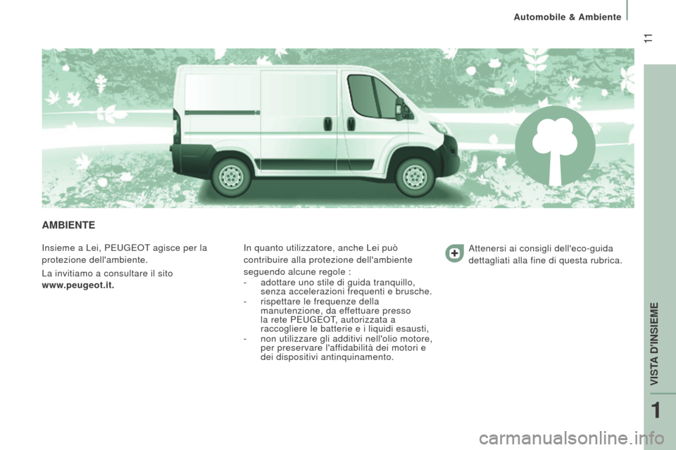 Peugeot Boxer 2015.5 Manuale del proprietario (in Italian) 11
boxer_it_Chap01_Vue-ensemble_ed01-2015
AMBIente
Insieme a Lei, PEUGEOT agisce per la
protezione dellambiente.
La invitiamo a consultare il sito
www.peugeot.it. In quanto utilizzatore, anche Lei Peugeot Boxer 2015.5 Manuale del proprietario (in Italian) 11
boxer_it_Chap01_Vue-ensemble_ed01-2015
AMBIente
Insieme a Lei, PEUGEOT agisce per la
protezione dellambiente.
La invitiamo a consultare il sito
www.peugeot.it. In quanto utilizzatore, anche Lei