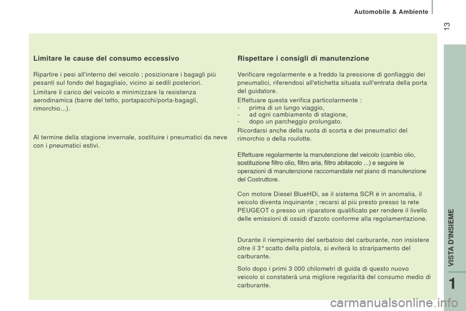 Peugeot Boxer 2015.5 Manuale del proprietario (in Italian) 13
boxer_it_Chap01_Vue-ensemble_ed01-2015
Limitare le cause del consumo eccessivo
Ripartire i pesi allinterno del veicolo ; posizionare i bagagli più
pesanti sul fondo del bagagliaio, vicino ai se Peugeot Boxer 2015.5 Manuale del proprietario (in Italian) 13
boxer_it_Chap01_Vue-ensemble_ed01-2015
Limitare le cause del consumo eccessivo
Ripartire i pesi allinterno del veicolo ; posizionare i bagagli più
pesanti sul fondo del bagagliaio, vicino ai se