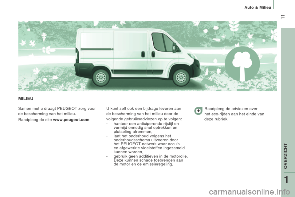 Peugeot Boxer 2015.5 Handleiding (in Dutch) 11
boxer_nl_Chap01_Vue-ensemble_ed01-2015
MIlIeU
Samen met u draagt PEUGEOT zorg voor
de bescherming van het milieu.
Raadpleeg de site www.peugeot.com.U kunt zelf ook een bijdrage leveren aan
de be Peugeot Boxer 2015.5 Handleiding (in Dutch) 11
boxer_nl_Chap01_Vue-ensemble_ed01-2015
MIlIeU
Samen met u draagt PEUGEOT zorg voor
de bescherming van het milieu.
Raadpleeg de site www.peugeot.com.U kunt zelf ook een bijdrage leveren aan
de be