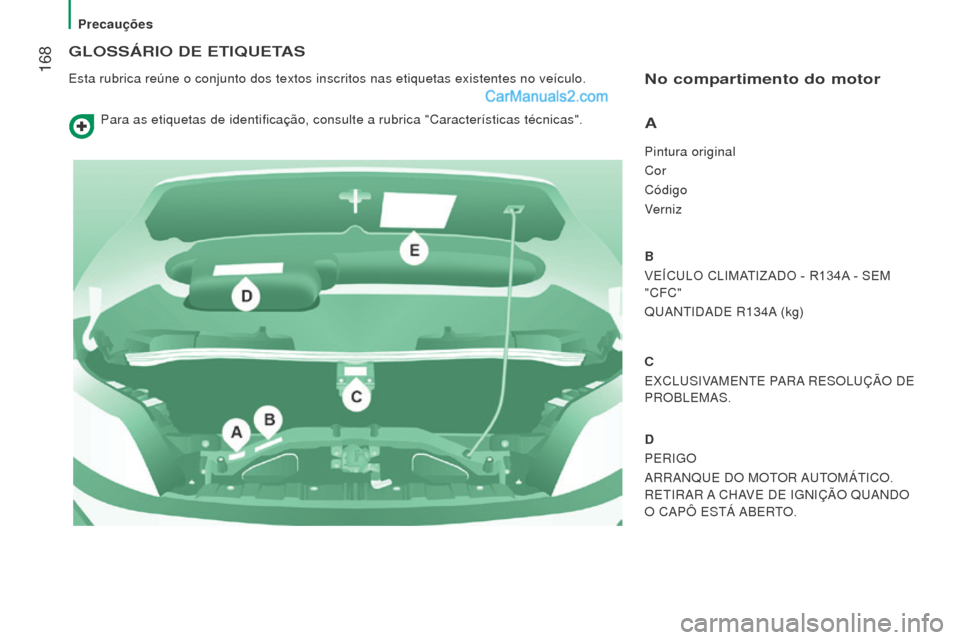 Peugeot Boxer 2015.5 Manual do proprietário (in Portuguese) 168
boxer_pt_Chap08_Aide-Rapide_ed01-2015
GloSSÁrIo De eTIQueTAS
Esta rubrica reúne o conjunto dos textos inscritos nas etiquetas exis\
tentes no veículo.No compartimento do motor
A
Pintura origin Peugeot Boxer 2015.5 Manual do proprietário (in Portuguese) 168
boxer_pt_Chap08_Aide-Rapide_ed01-2015
GloSSÁrIo De eTIQueTAS
Esta rubrica reúne o conjunto dos textos inscritos nas etiquetas exis\
tentes no veículo.No compartimento do motor
A
Pintura origin