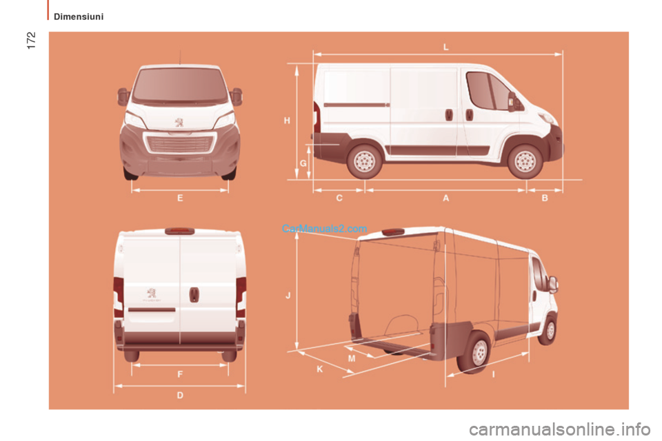 Peugeot Boxer 2015.5  Manualul de utilizare (in Romanian)  172
boxer_ro_Chap09_Caracteristiques-techniques_ed01-2015 
Dimensiuni   