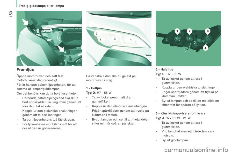 Peugeot Boxer 2015.5 Ägarmanual (in Swedish) 150
boxer_sv_Chap08_Aide-Rapide_ed01-2015
1 - Helljus
Ty p
d, H7
- 55 W
-
T
a av locket genom att dra i
gummifliken.
-
Koppla ur den elektriska anslutningen.
-
Frigör spärrfjädern g Peugeot Boxer 2015.5 Ägarmanual (in Swedish) 150
boxer_sv_Chap08_Aide-Rapide_ed01-2015
1 - Helljus
Ty p
d, H7
- 55 W
-
T
a av locket genom att dra i
gummifliken.
-
Koppla ur den elektriska anslutningen.
-
Frigör spärrfjädern g