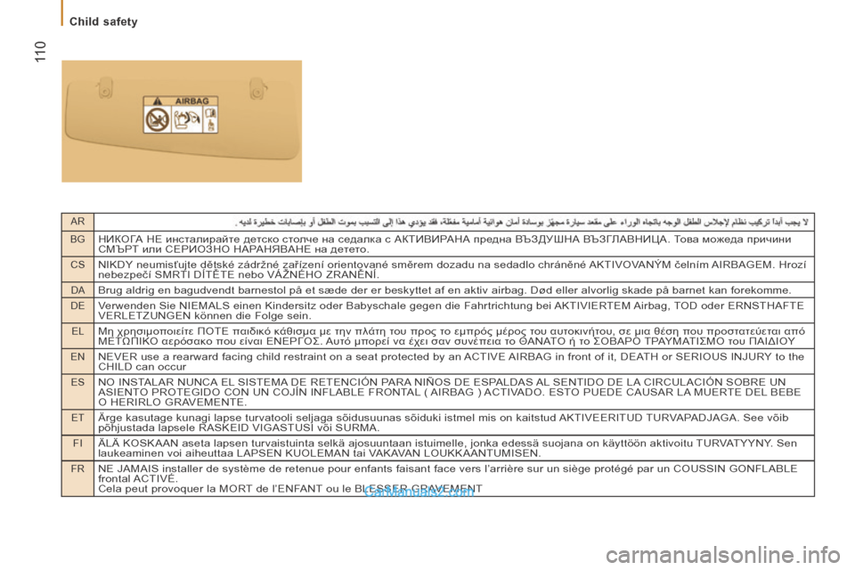 Peugeot Boxer 2014 Owners Manual AR
BG
НИКОГА НЕ инсталирайте детско столче на седалка с АКТИВИРАНА предна ВЪЗДУШНА ВЪЗГЛАВНИЦА. Това можеда пр Peugeot Boxer 2014 Owners Manual AR
BG
НИКОГА НЕ инсталирайте детско столче на седалка с АКТИВИРАНА предна ВЪЗДУШНА ВЪЗГЛАВНИЦА. Това можеда пр